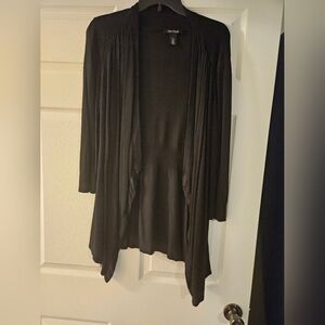 Black Open Front Cardigan With 3/4 Length Sleeves